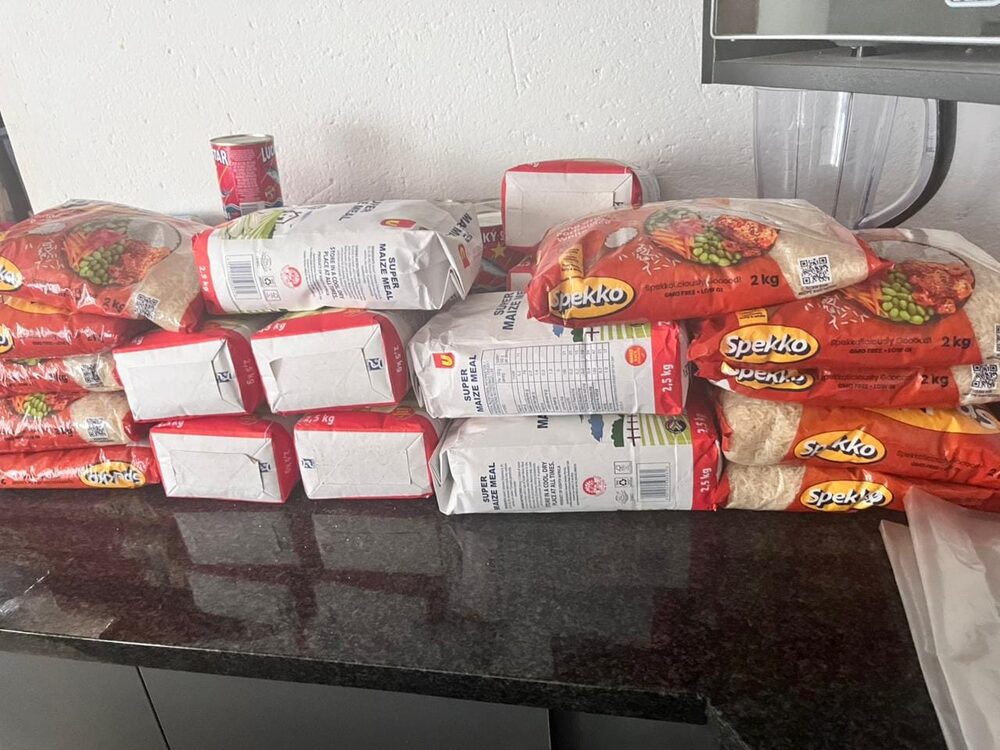 Groceries prepared for community food parcels